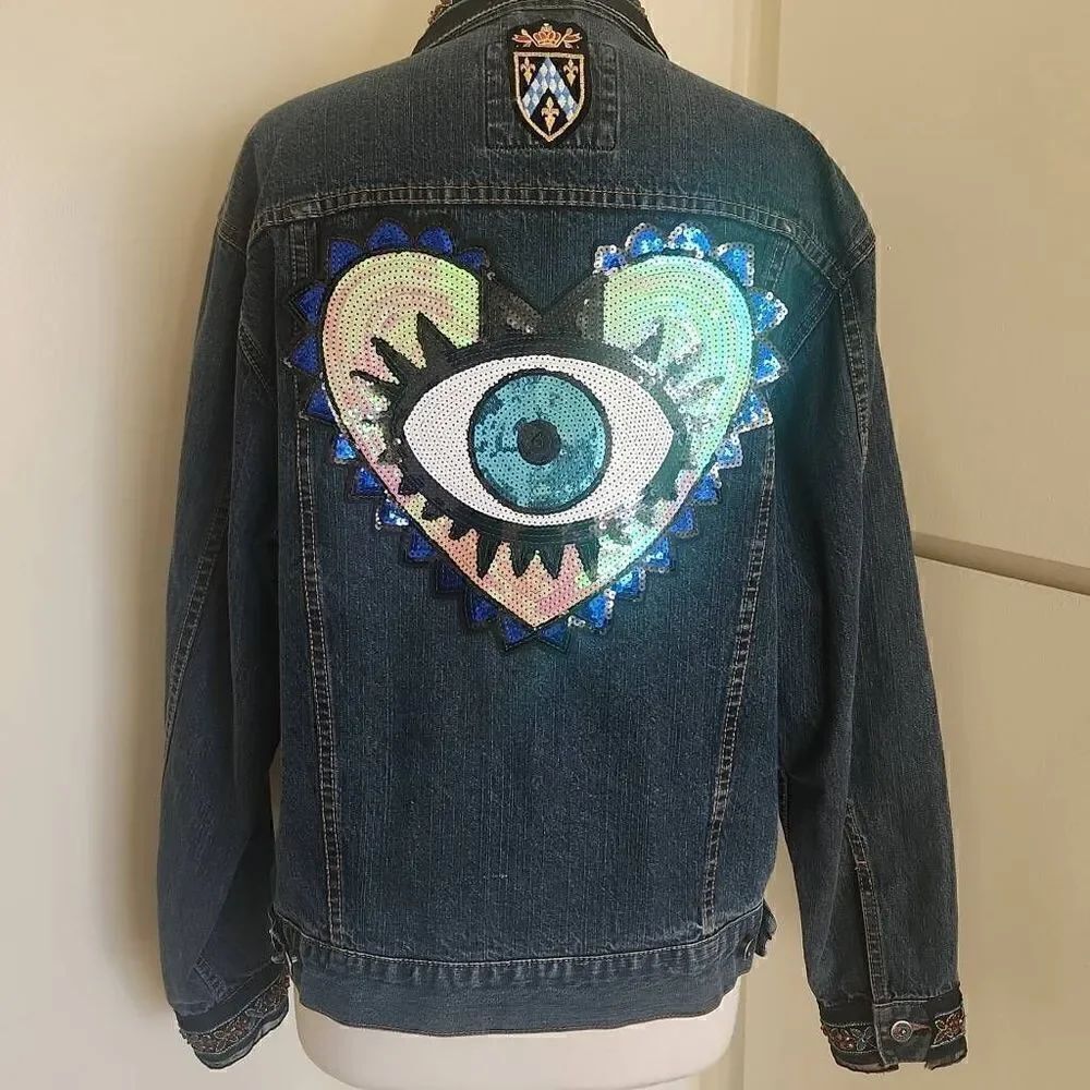 High Sierra Custom Upcycled Denim Jacket, - Picture 2 of 11